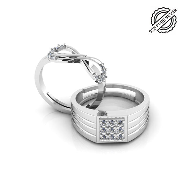 Pure 925 Silver Special Cluster Infinity Ring For Couple's