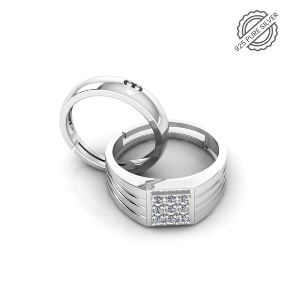 Pure 925 Silver Special Cluster Crystal heart Couples Ring