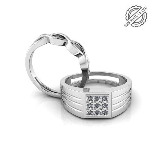 Pure 925 Silver Special Cluster Twisted Couples Ring