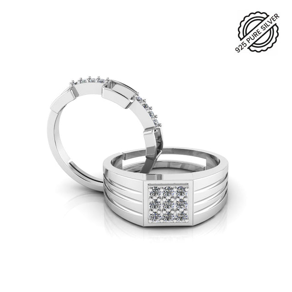 Pure 925 Silver Special Cluster minimal zircon Couples Ring