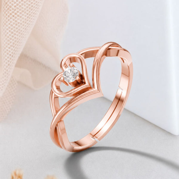 925 Sterling Silver Rose Gold Heart CZ Ring for Women