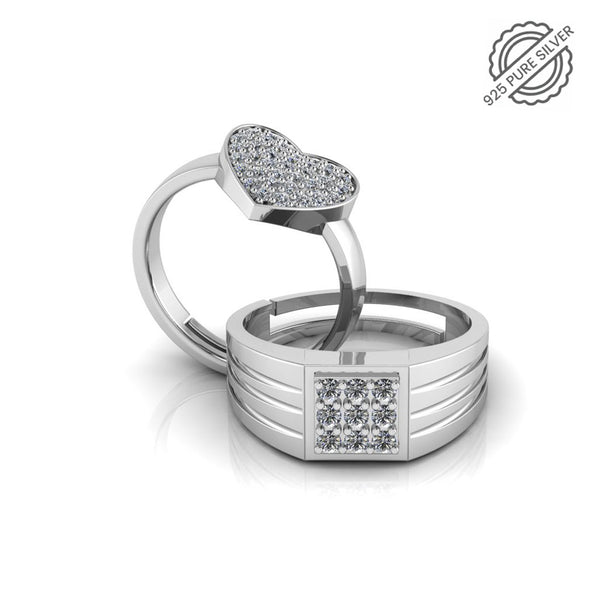 Pure 925 Silver Special Cluster Trendor Heart Couples Ring