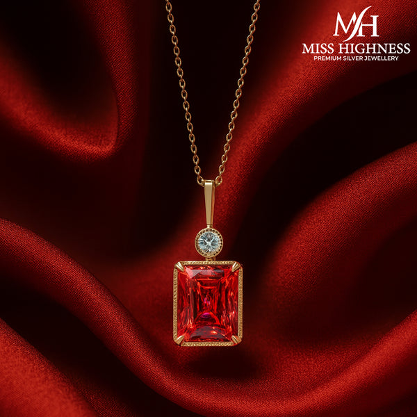 Miss Highness 925 Sterling Silver Red Radiant-Cut Pendant with Chain for Men & Women