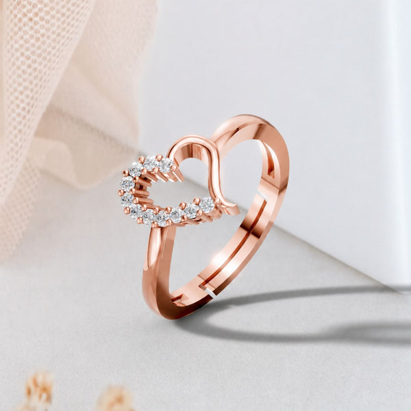 Rose Gold Heart CZ Adjustable Ring for Women