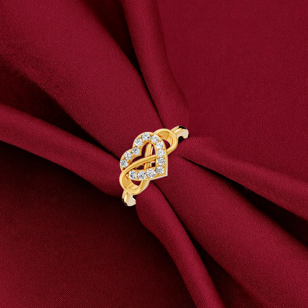 Miss Highness Gold-Plated 925 Silver Heart CZ Ring for Women | Double Heart Interlocking Design