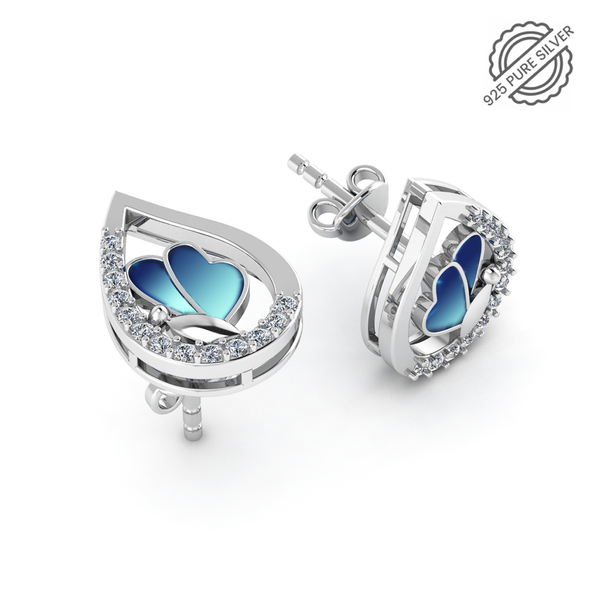 Pure 925 Silver Blue Butterfly Cubic Zirconia Enamel Earrings For Ladies