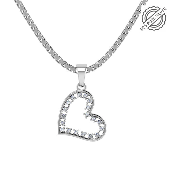 925 Sterling Silver Heart Pendant with pure silver Link Chain