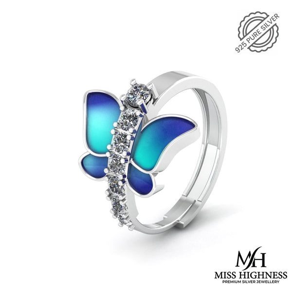 Pure 925 Silver Blue Butterfly Special Ring for Ladies