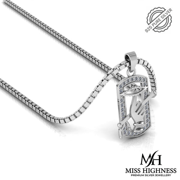 Pure 925 Silver Shri Krishna Sudarshan Chakra flute pendant with Silver Link Chain