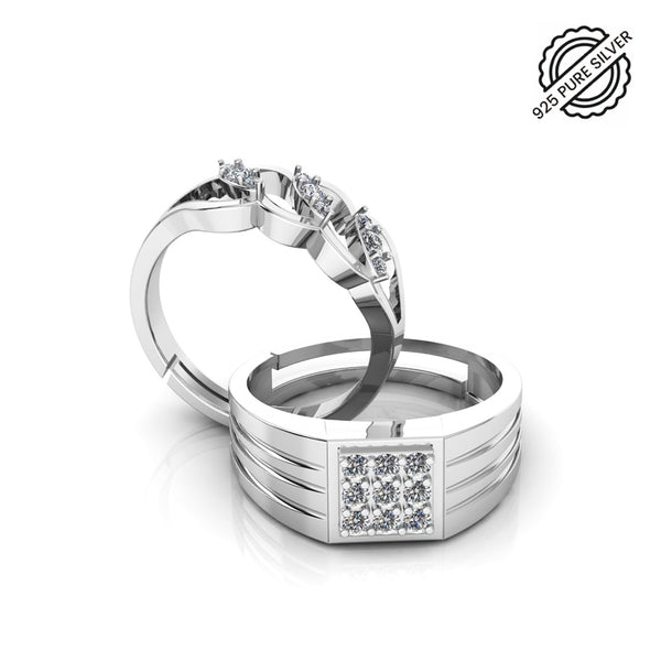 Pure 925 Silver Special Cluster Designer Zircon Couples Ring