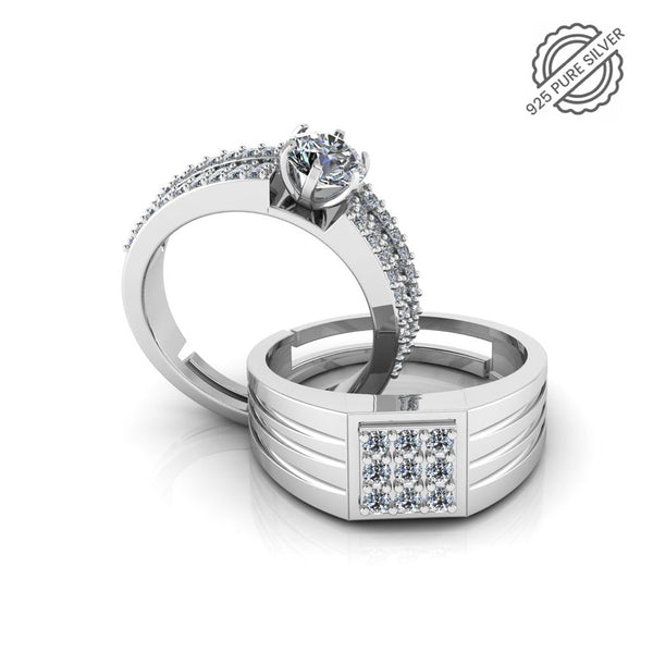 Pure 925 Silver Special Cluster Triple Lair Solitaire Couples Ring