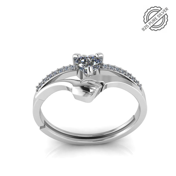 925 Sterling Silver Band Regular Ring | Size Adjustable, Rhodium Plated, Cubic Zirconia