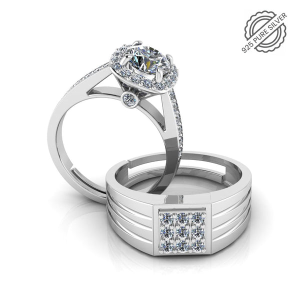 Pure 925 Silver Special Cluster Promise Couples Ring
