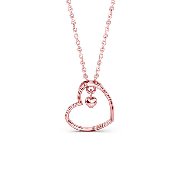 Miss Highness 925 Sterling Silver Rose Gold Plated Open Heart Pendant with Dangling Mini Heart Charm for Women