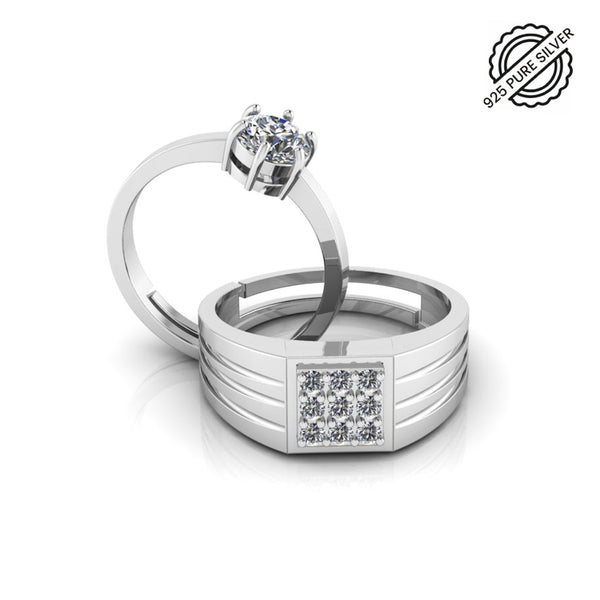 Pure 925 Silver Cluster Solitaire Special Couples Ring