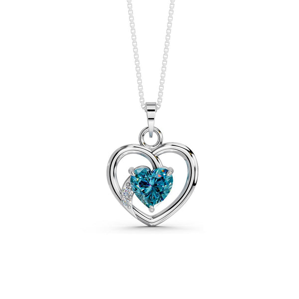 Miss Highness 925 Silver Blue Heart Pendant with Zircon Accents For Women