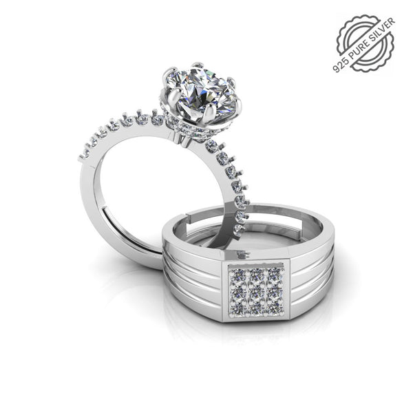Pure 925 Silver Special Cluster Miss Carat Couples Ring