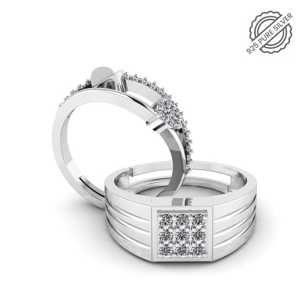 Pure 925 Silver Special Cluster Zircon Heart Ring For Couples