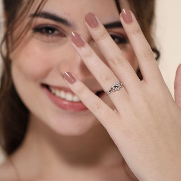925 Sterling Silver Adjustable Heart Knot Ring with CZ Stones | Romantic Gift for Women & Girls