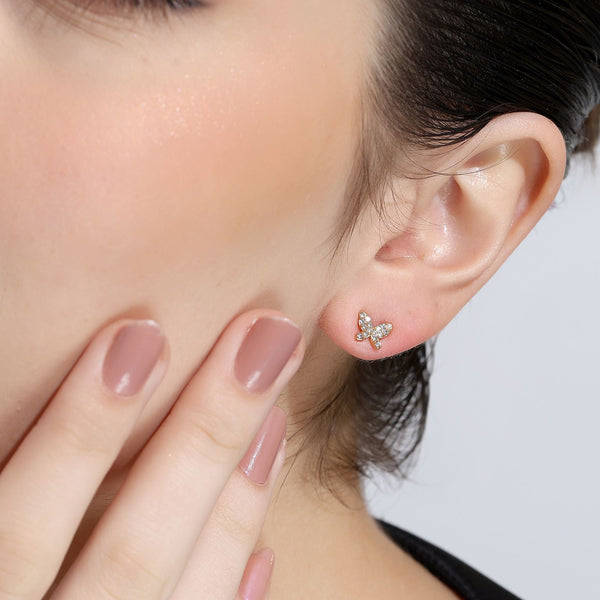 Miss Highness 925 Silver Gold Butterfly Stud Earrings for Women