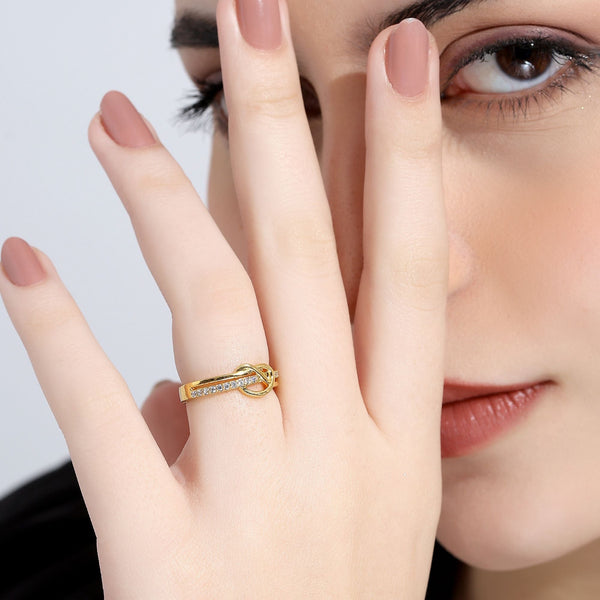Miss Highness 925 Sterling Silver 24K Gold Plated Knot Design Promise Ring for Women