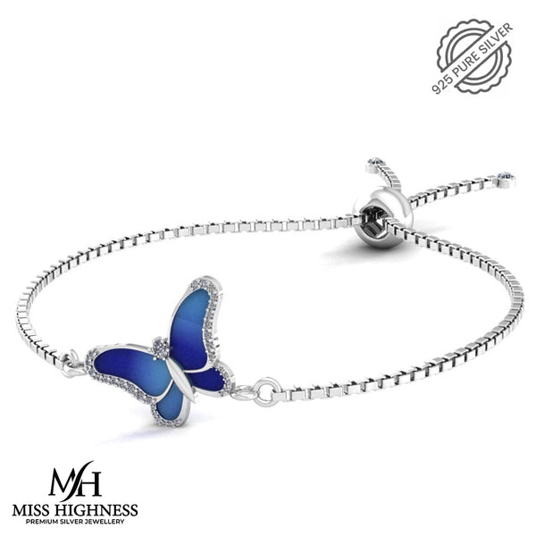 Pure 925 Silver Blue Butterfly Sparkle Bracelet For Ladies