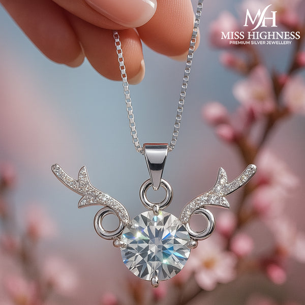 Miss Highness 925 Sterling Silver Round Zircon Pendant with Chain for Women