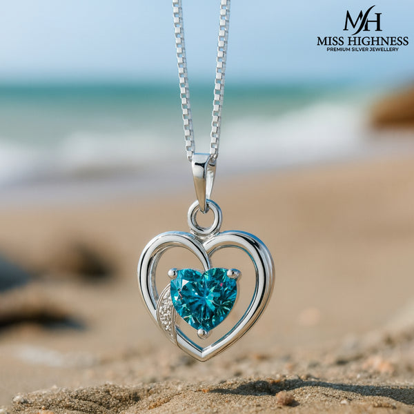 Miss Highness 925 Silver Blue Heart Pendant with Zircon Accents For Women