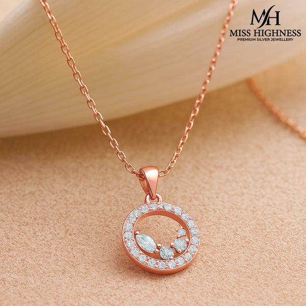 Miss Highness 925 Sterling Silver Rose Gold Plated Circular Pendant with Sparkling CZ Stones for Women