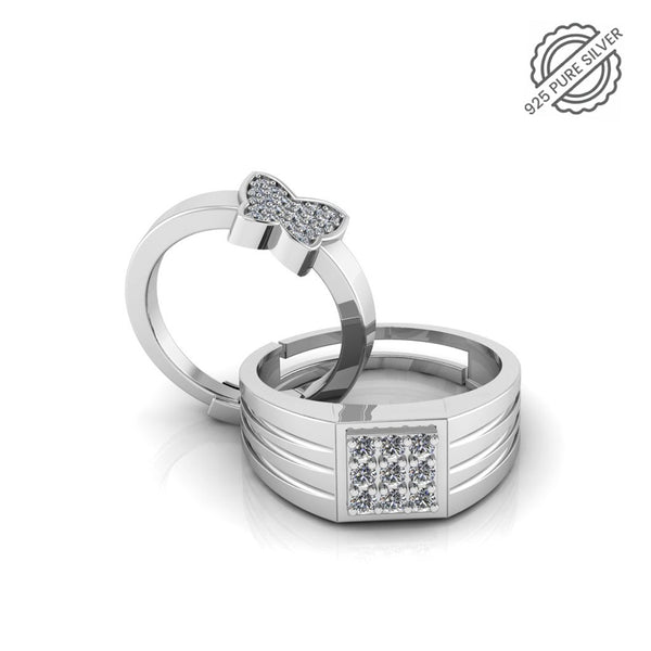 Pure 925 Silver Special Cluster studded Butterfly Couples Ring