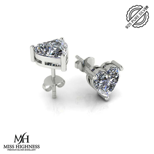 925 Sterling Silver Heart Shape Diamond Stud Earrings for Women and Girls
