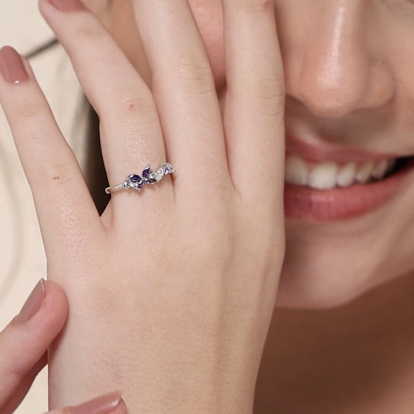 Miss Highness 925 Sterling Silver Purple CZ Flower Ring for Women & Girls