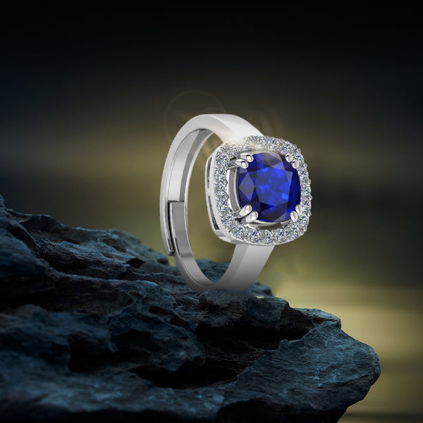 Pure 925 Silver Blue Stone Sapphire engagement Ring for Girls