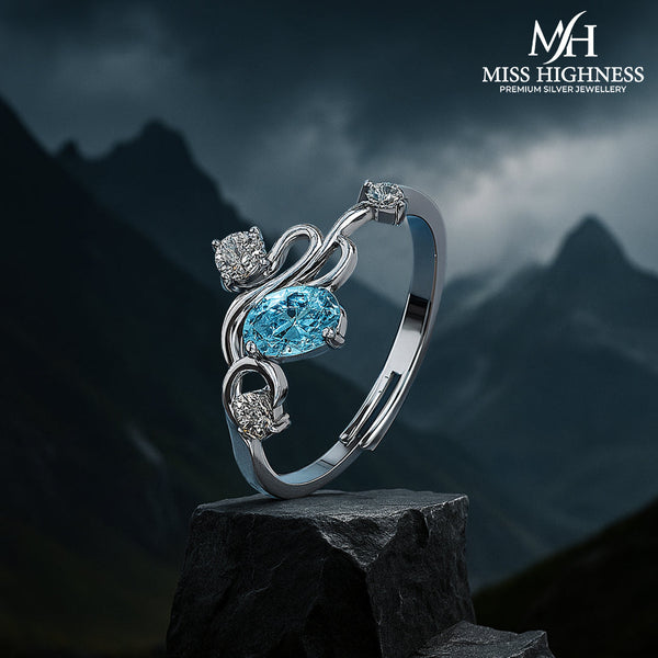Miss Highness Pure 925 Sterling Silver Blue Oval CZ Stone Ring for Women