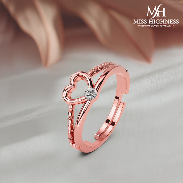 Miss Highness 925 Silver 24K Gold Plated Heart Design Adjustable Ring for Women
