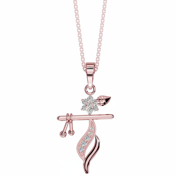 Miss Highness Shri Krishna Bansuri Pendant Rose Gold-Plated 925 Silver | CZ Studded Flute Necklace for Women