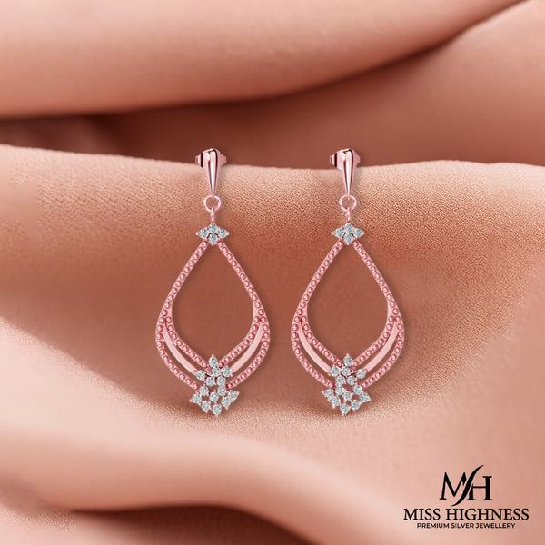Miss Highness 925 Silver Rose Gold Drop Earrings with Zircons For Women