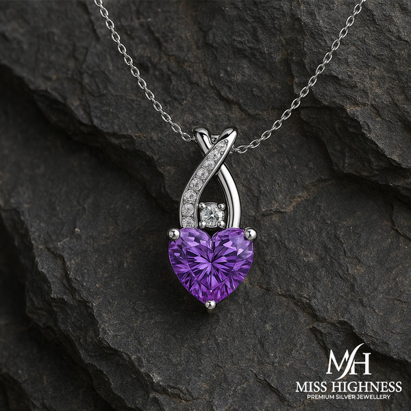 Miss Highness 925 Sterling Silver Heart Shape Purple Pendant Necklace for Women