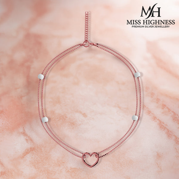 Miss Highness 925 Sterling Silver Adjustable 24K Pure Rose Gold Plated Heart Anklet for Women