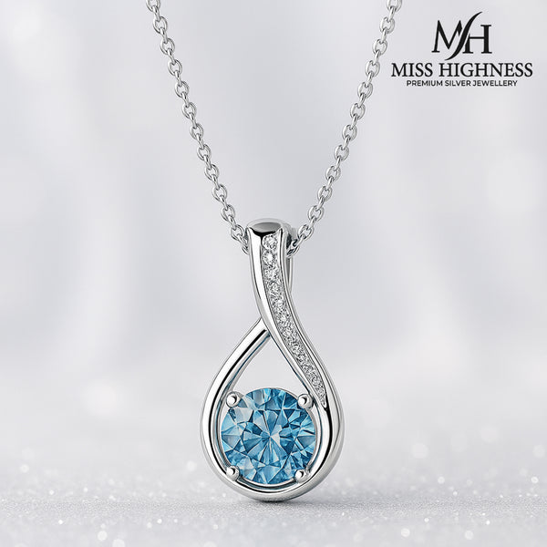 Miss Highness 925 Silver Blue Stone Pendant with Zircon Accents For Women