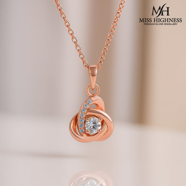 Miss Highness Rose Gold Knot Pendant in 925 Silver with Zircon For Women
