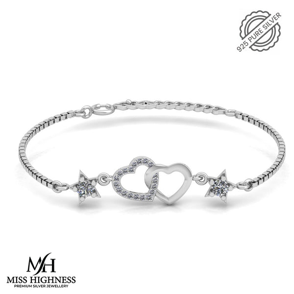 Pure 925 Silver Heart Charm Bracelet For Ladies