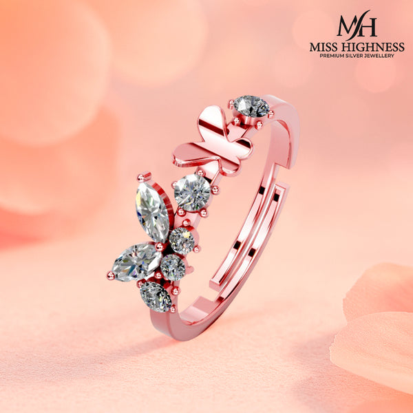 Miss Highness 925 Silver 24K Gold Plated Butterfly Design Adjustable Ring for Women