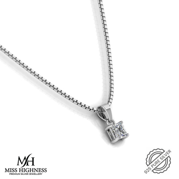 925 Sterling Silver Solitaire Pendant with pure Silver Link Chain