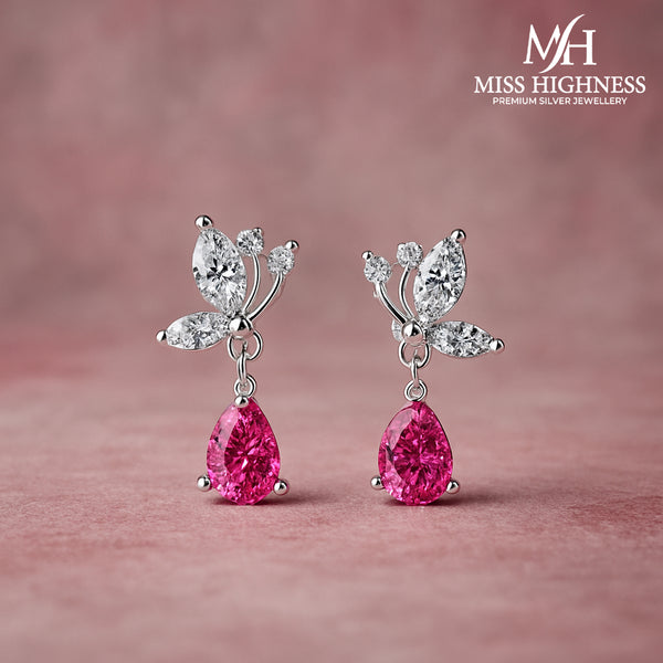 Miss Highness Pink Drop Zircon Earrings in 925 Silver & Rhodium For Women