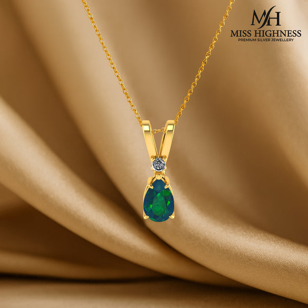 Miss Highness 925 Silver Gold Pendant with Green & White Zircon For Women