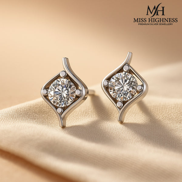 Miss Highness 925 Silver Swirl Stud Earrings with Zircon Stone For Women