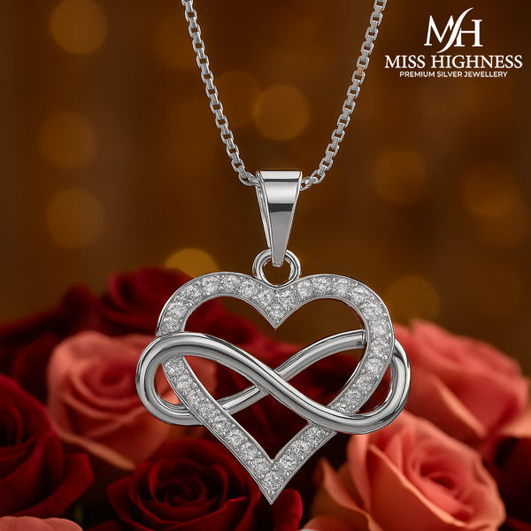 Miss Highness 925 Sterling Silver Heart & Infinity Pendant with Chain for Women