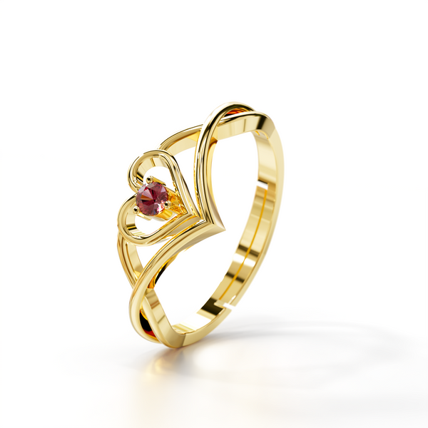 Miss Highness 925 Sterling Silver Gold-Plated Red Heart Solitaire Open Ring for Women & Girls | Daily & Special Wear with BIS Hallmark | Valentine’s Day, Birthday & Love Gift Jewellery