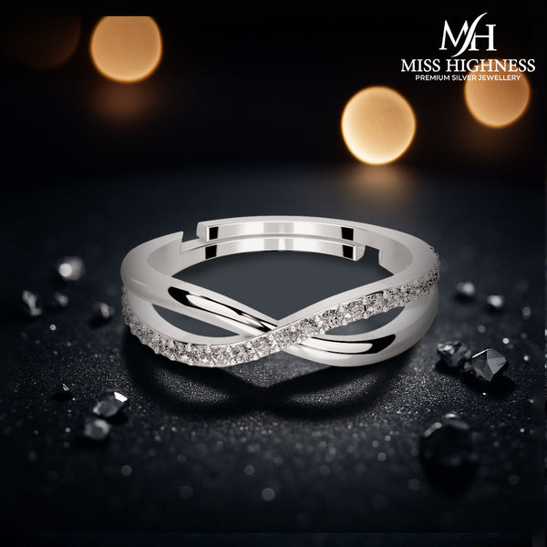 Miss Highness 925 Sterling Silver Adjustable Infinity Ring | Rhodium-Plated CZ Band for Women & Girls